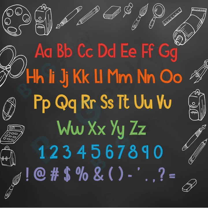 Photograph of Playroom embroidery font alphabet