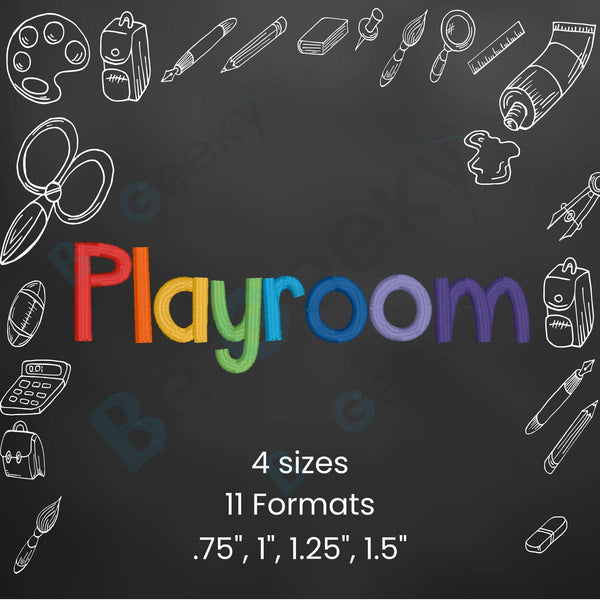 Photograph of Playroom embroidery font