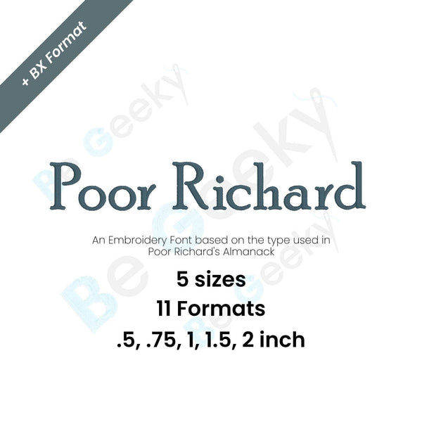 Photograph of Poor Richard embroidery font