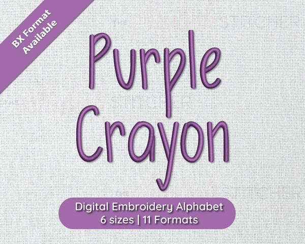 Photograph of Purple Crayon embroidery font