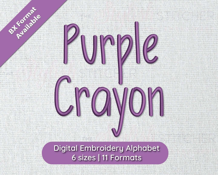 Photograph of Purple Crayon embroidery font