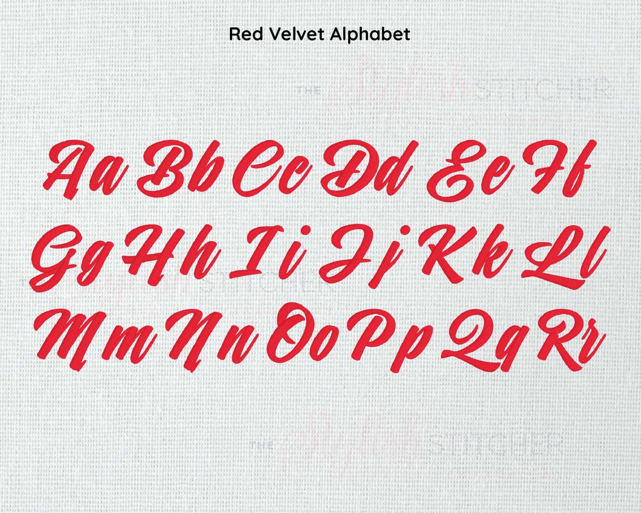 Red Script Back Red Velvet Cursive Script Digital Embroidery Font for Machines – The ...