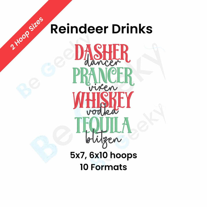 Photograph of Reindeer Drinks embroidery design
