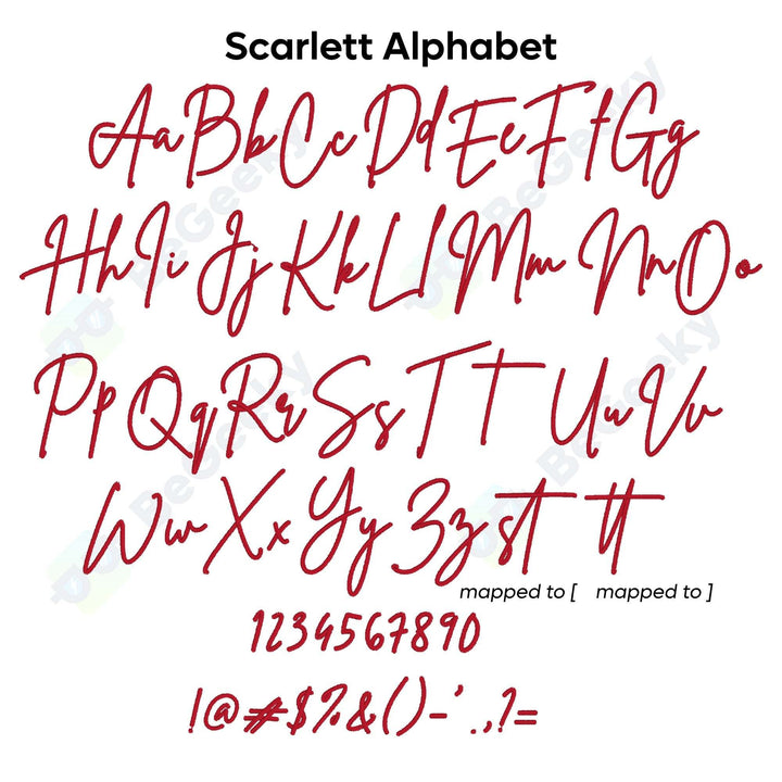 Photograph of Scarlett embroidery font alphabet