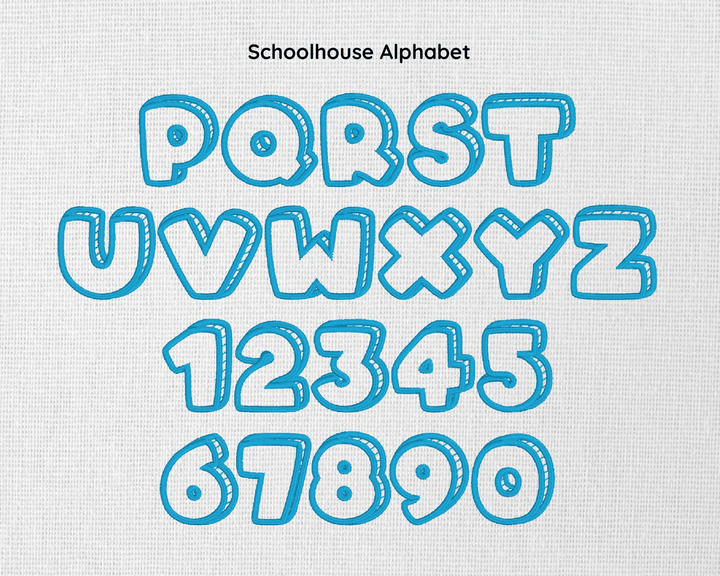 Photograph of Schoolhouse embroidery font alphabet