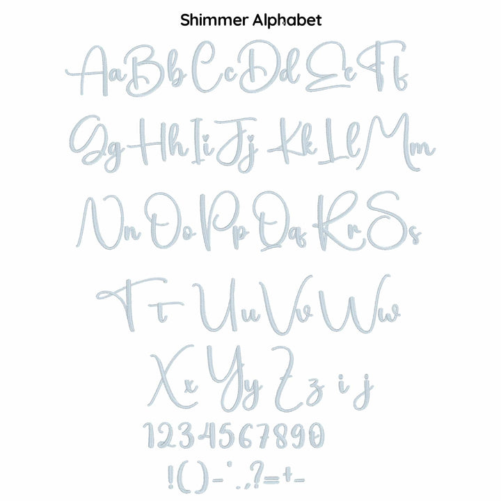 Photograph of Shimmer embroidery font alphabet