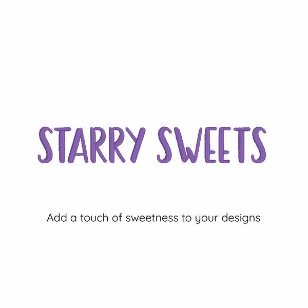 Photograph of Starry Sweets embroidery font