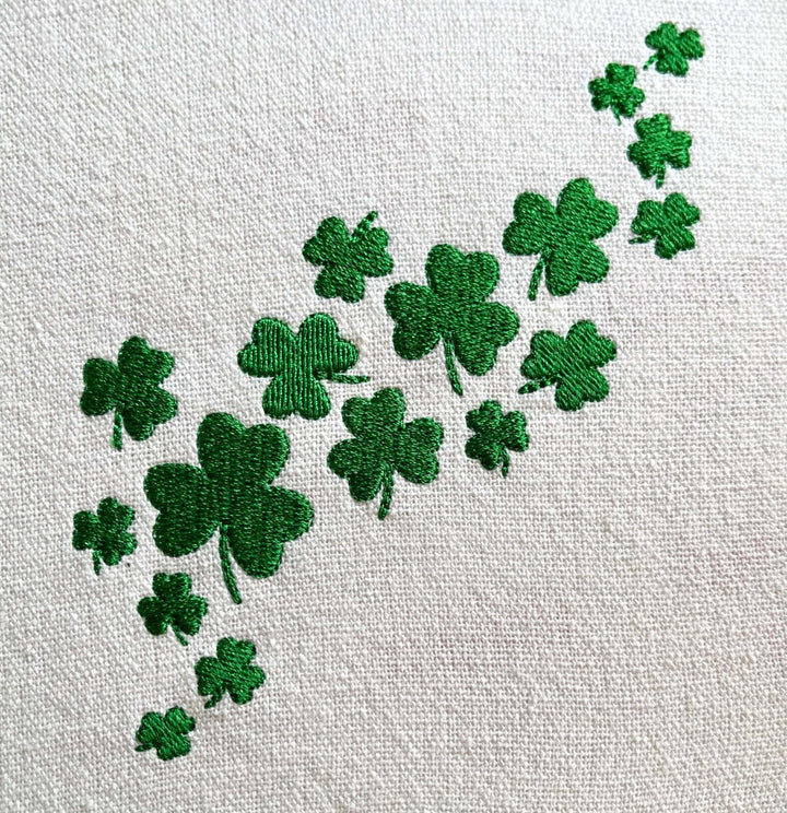 Photograph of stitched out  Lucky Clovers embroidery design