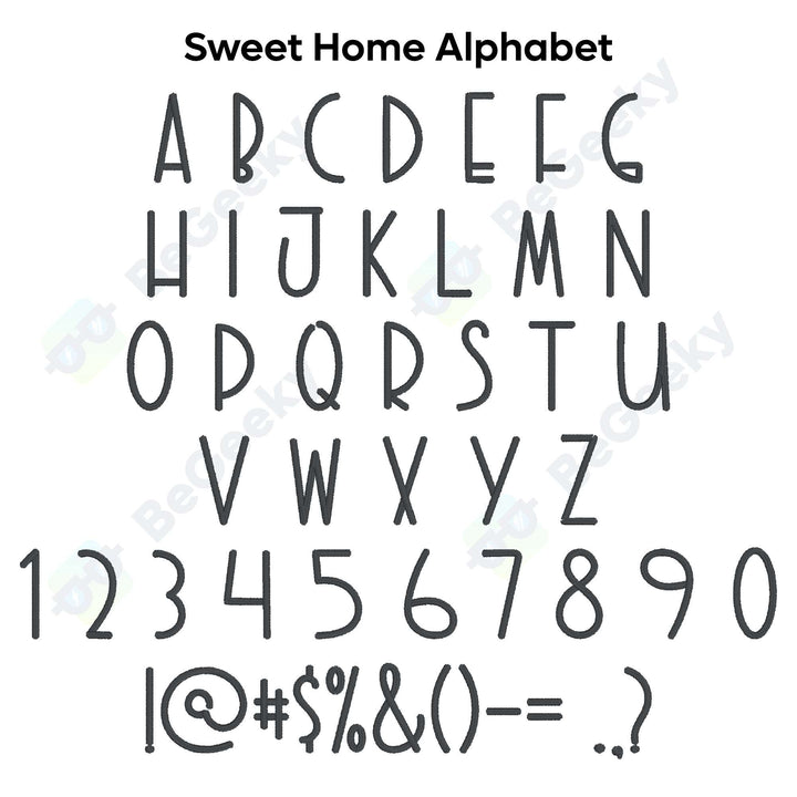 Photograph of Sweet Home embroidery font alphabet
