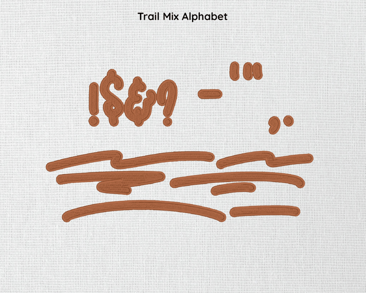 Photograph of Trail Mix embroidery font alphabet