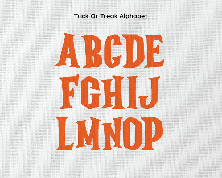 Photograph of Trick or Treat embroidery font alphabet