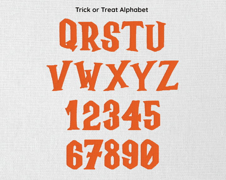 Photograph of Trick or Treat embroidery font alphabet