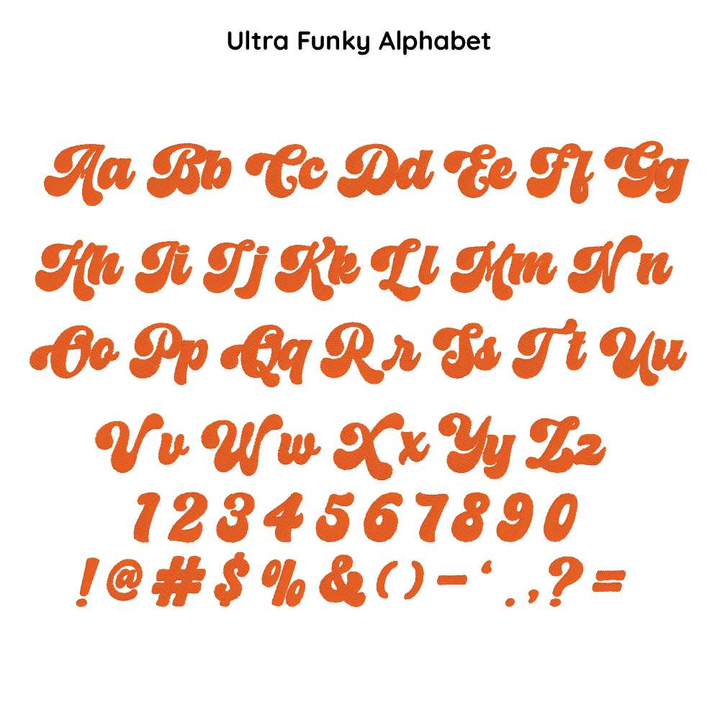 Photograph of Ultra Funky embroidery font alphabet