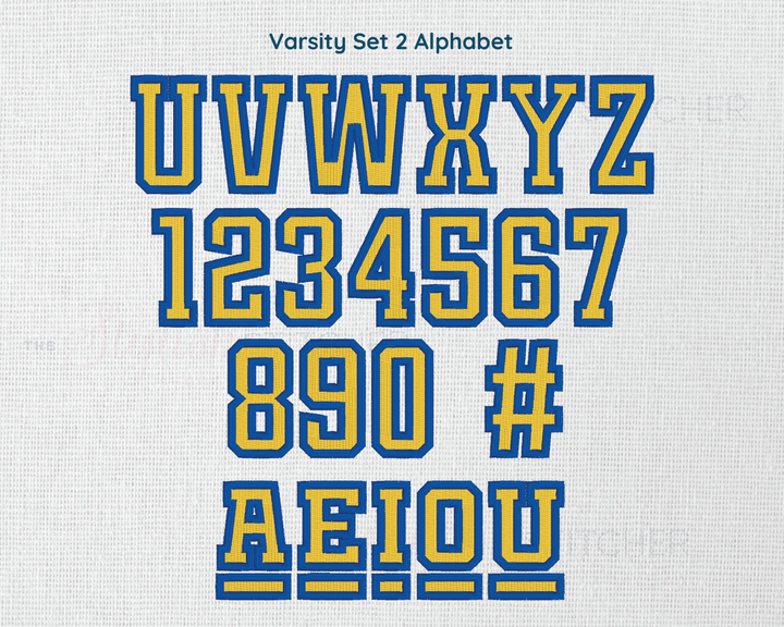 Photograph of Varsity Set 2 embroidery font alphabet