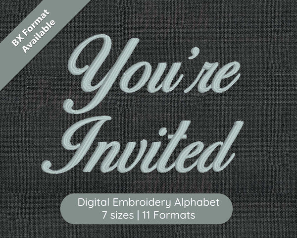Photograph of You're Invited embroidery font