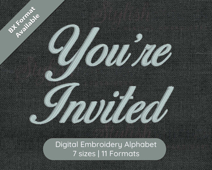 Photograph of You're Invited embroidery font